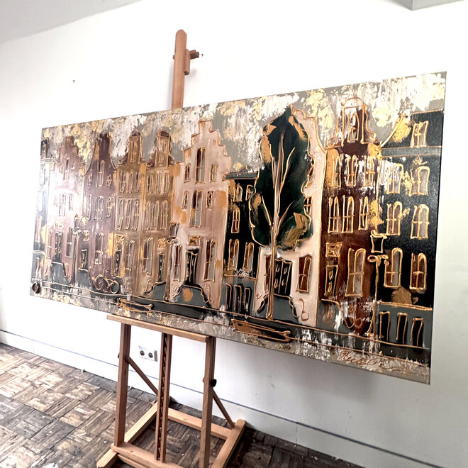 Painting- 100x200cm - Amsterdam LUXURY style - grachten gevels in omber & Gold #9