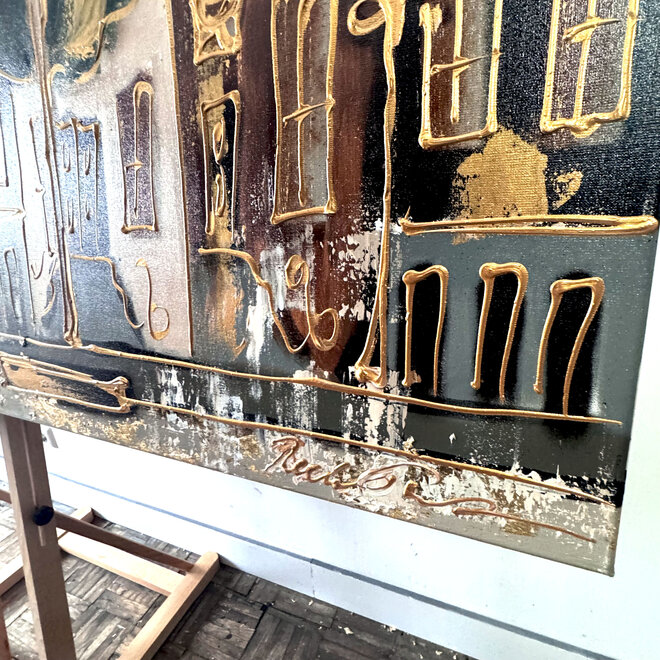 Painting- 100x200cm - Amsterdam LUXURY style - grachten gevels in omber & Gold #9