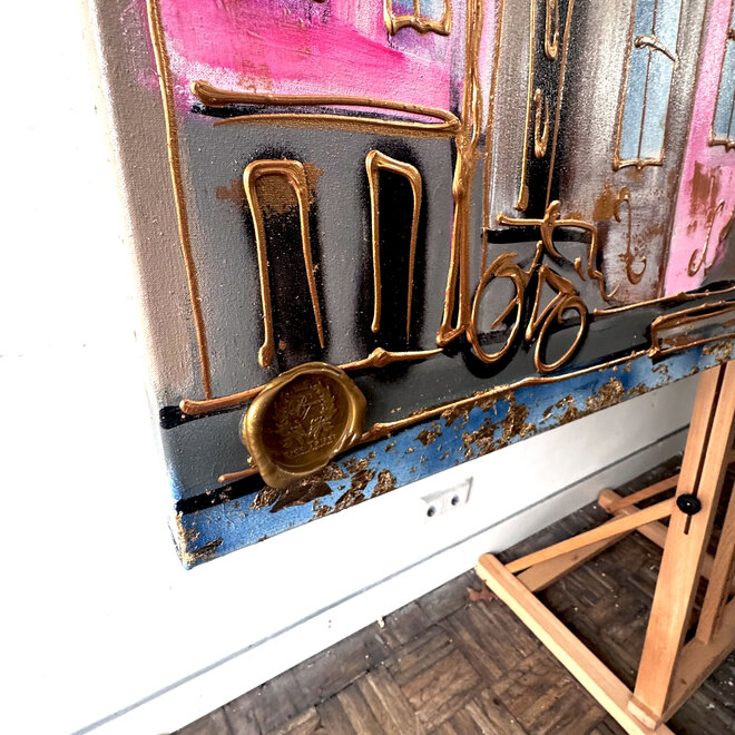 Painting-  100x200cm -Rick Triest -  Amsterdam Herengracht -Blue & Gold - XL - Pink 2