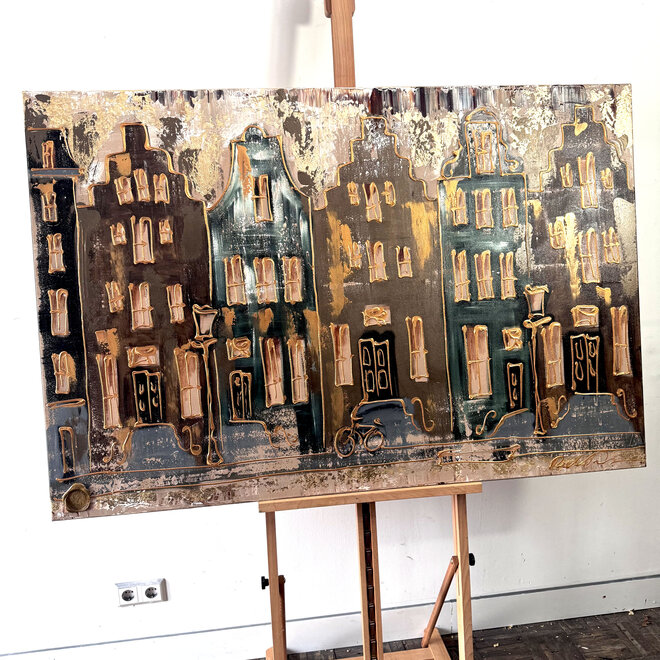 Painting- 100x150cm - Rick Triest - Amsterdam LUXURY style - grachten gevels in omber & Gold #30