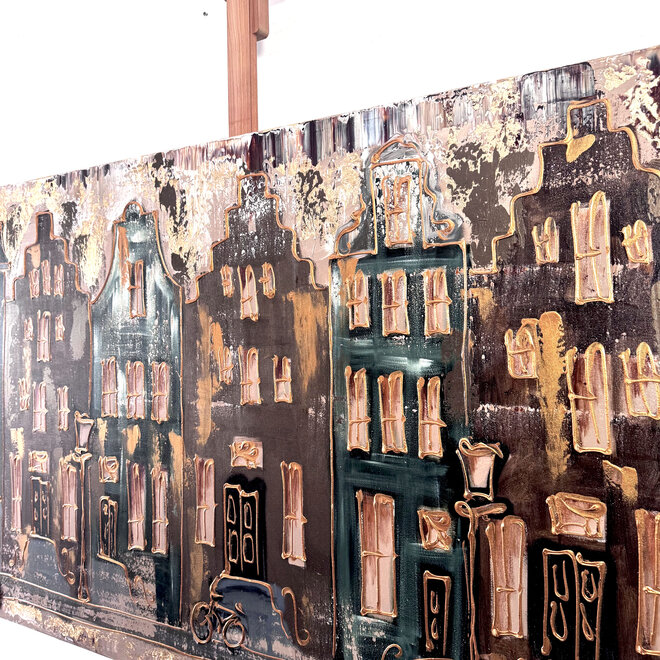 Painting- 100x150cm - Rick Triest - Amsterdam LUXURY style - grachten gevels in omber & Gold #30
