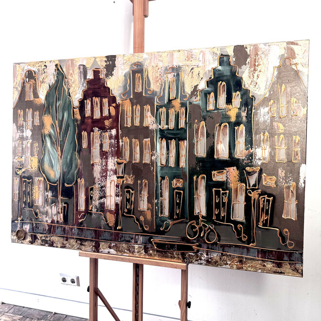 Painting- 100x150cm - Rick Triest - Amsterdam LUXURY style - grachten gevels in omber & Gold #26