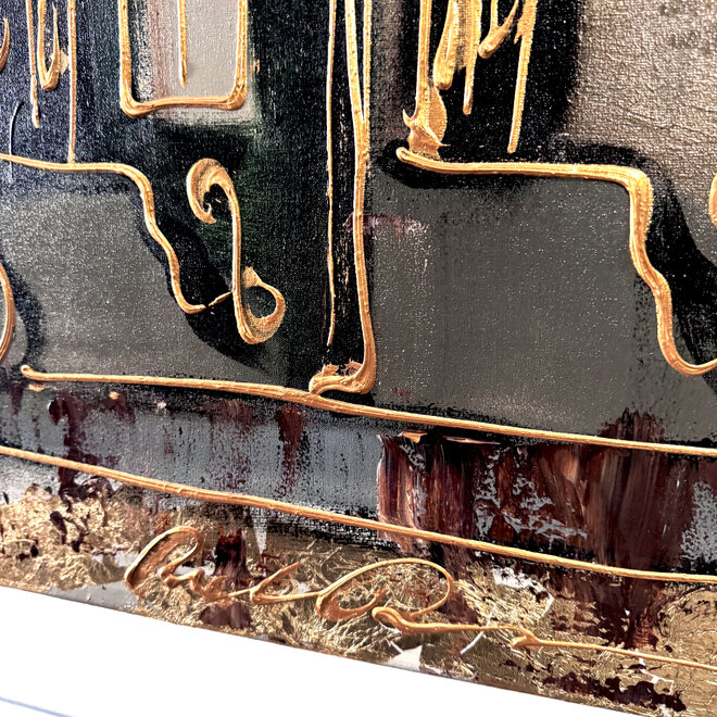 Painting- 100x150cm - Rick Triest - Amsterdam LUXURY style - grachten gevels in omber & Gold #26