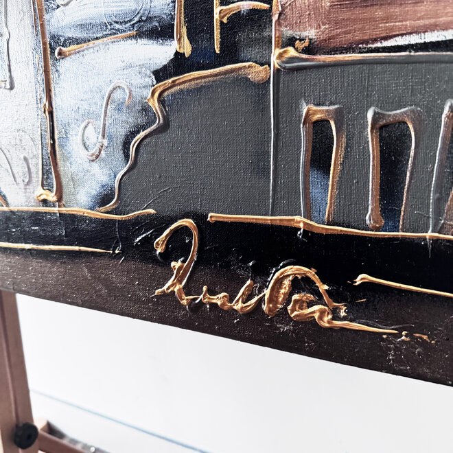 Painting- 100x150cm - Rick Triest - Amsterdam LUXURY style - grachten gevels in omber & Gold #25