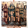 Painting- 100x100cm - Rick Triest - Amsterdam LUXURY style - grachten gevels in omber & Gold #237