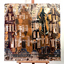 Schilderij- 100x100cm - Rick Triest - Amsterdam LUXURY style -  grachten gevels in omber & Gold #236