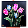 Painting-  100x100cm - Rick Triest -Tulpenmanie - kleurrijke tulpen - Black & Gold #5