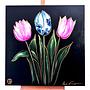 Painting-  100x100cm - Rick Triest -Tulpenmanie - kleurrijke tulpen - Black & Gold #4