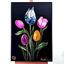 Schilderij - 70x100 cm - Rick Triest - kleurrijke tulpen - Black & Gold #3