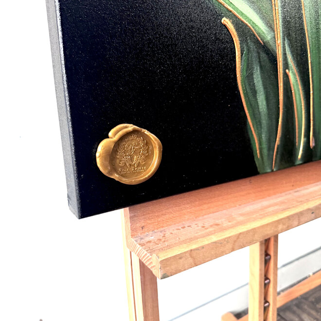 Painting  - 70x100 cm - Rick Triest -  kleurrijke tulpen - Black & Gold #3