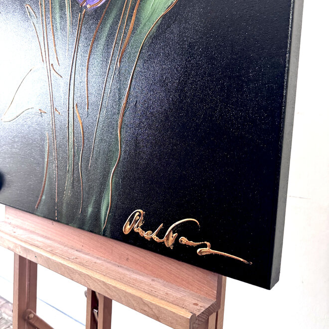 Schilderij - 70x100 cm - Rick Triest - kleurrijke tulpen - Black & Gold #2