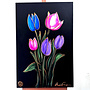 Painting - 70x100 cm - Rick Triest - kleurrijke tulpen - Black & Gold #2