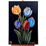 Painting  - 70x100 cm - Rick Triest -  kleurrijke tulpen - Black & Gold #1