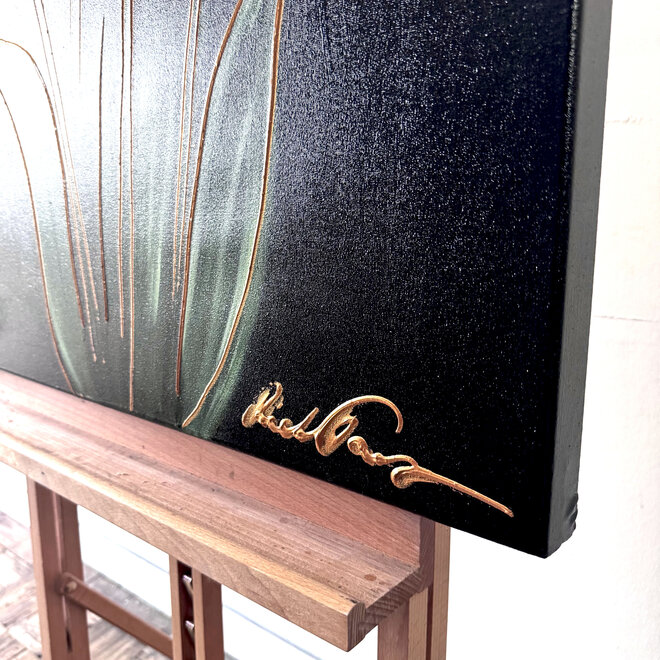 Schilderij - 70x100 cm - Rick Triest - kleurrijke tulpen - Black & Gold #1