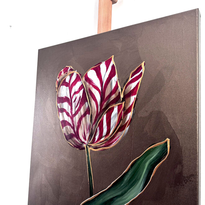 Painting  - 70x100 cm - Rick Triest - Crimson Tulip - Bronze #2