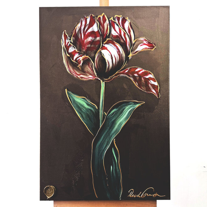 Schilderij -70x100 cm - Tulpenmanie - Crimson Tulp - Bronze #1