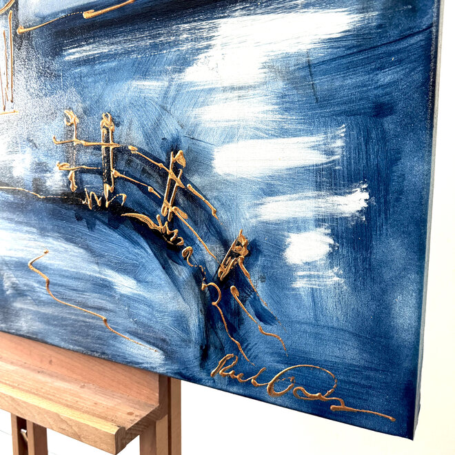 Painting-  100x100cm - Rick Triest - Dutch Windmill -  Delft blauw #1