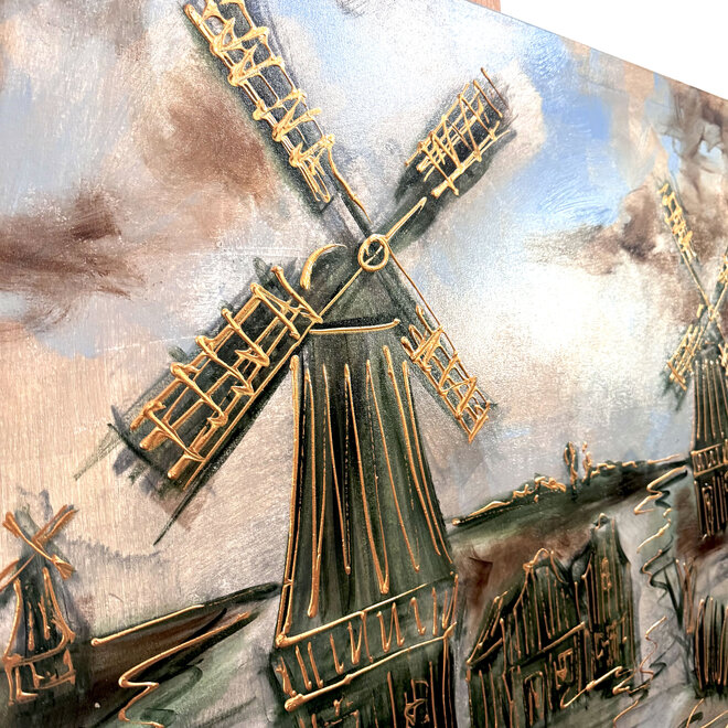 Painting-  100x100cm - Rick Triest - Dutch Windmill - Sepia & Green #2