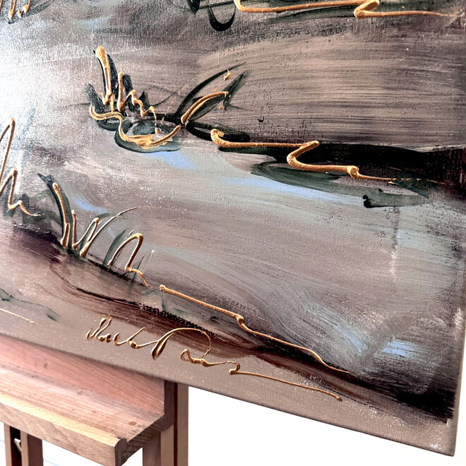 Painting-  100x100cm - Rick Triest - Dutch Windmill - Sepia & Green #1