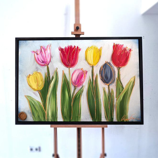 Schilderij - 70x100 cm - Rick Triest - Contemporary tulip composition #8