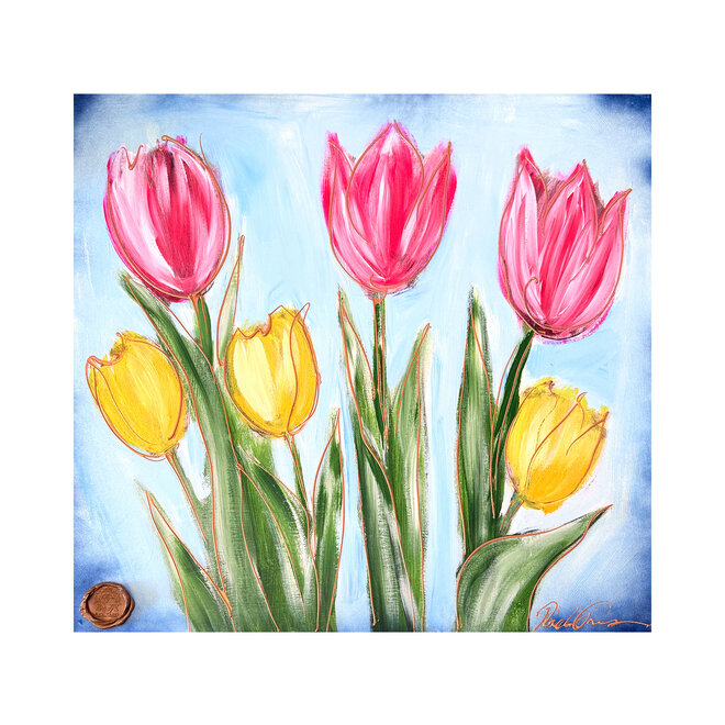Schilderij - 80x80 cm - Rick Triest - Contemporary tulip composition #10