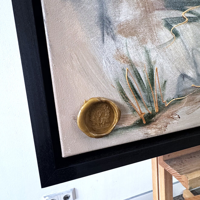 Painting- 100x100cm - Rick Triest - Dutch Windmill - Sepia & Green #3