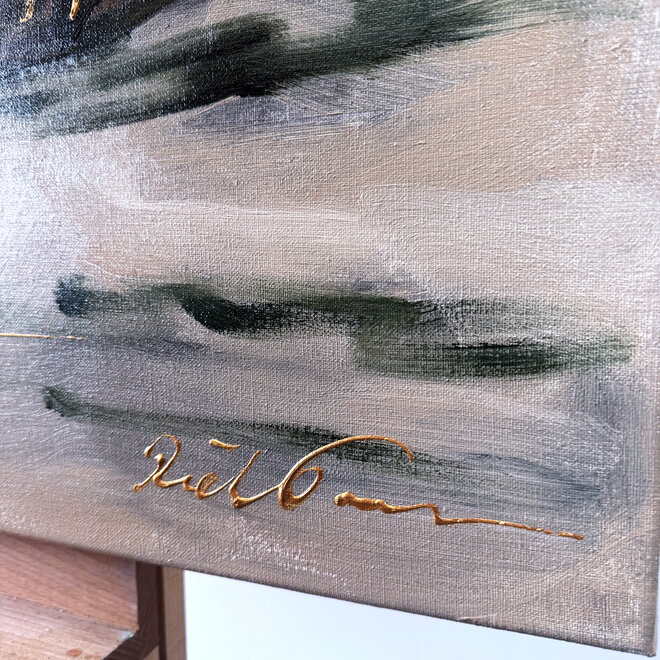 Painting- 100x100cm - Rick Triest - Dutch Windmill - Sepia & Green #4