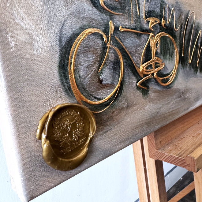 Schilderij- 100x100cm - Rick Triest - Hollandse molen - Sepia & Groen #4