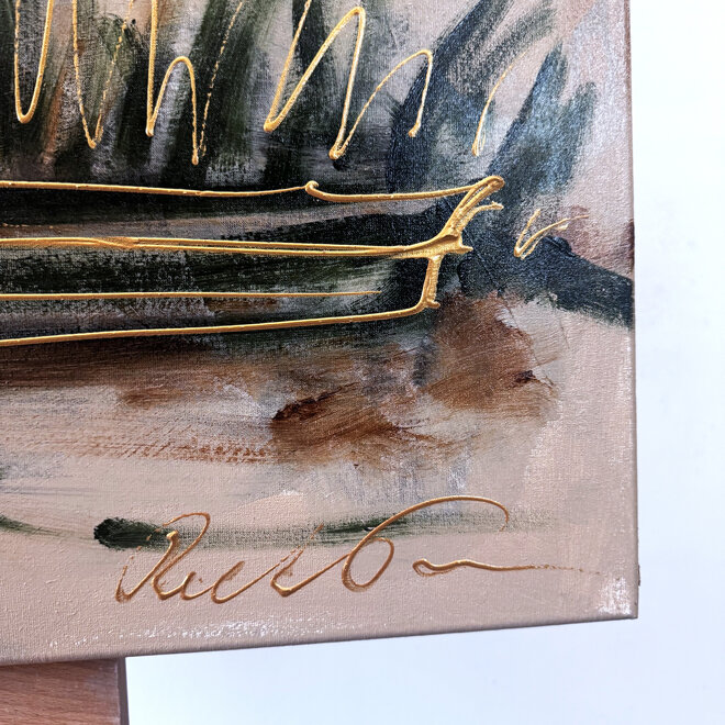 Painting- 100x100cm - Rick Triest - Dutch Windmill - Sepia & Green #5