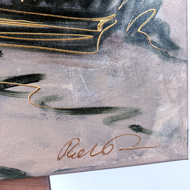 Schilderij- 100x100cm - Rick Triest - Hollandse molen - Sepia & Groen #6