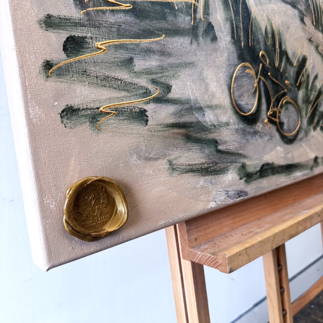 Painting- 100x100cm - Rick Triest - Dutch Windmill - Sepia & Green #6