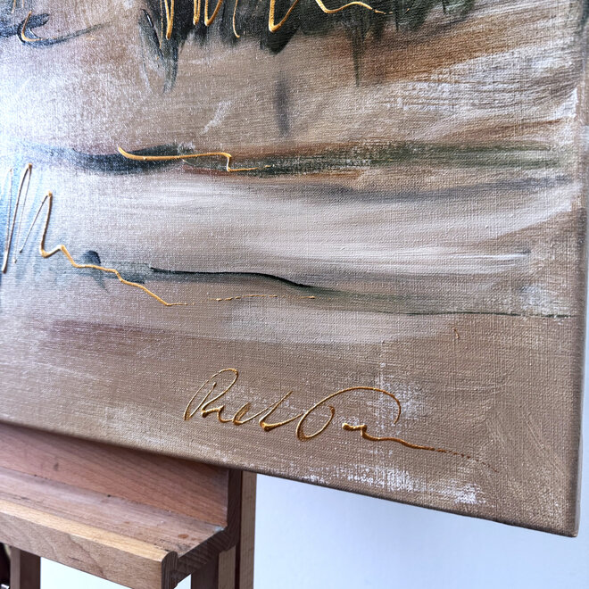 Schilderij- 100x100cm - Rick Triest - Hollandse molen - Sepia & Groen #7