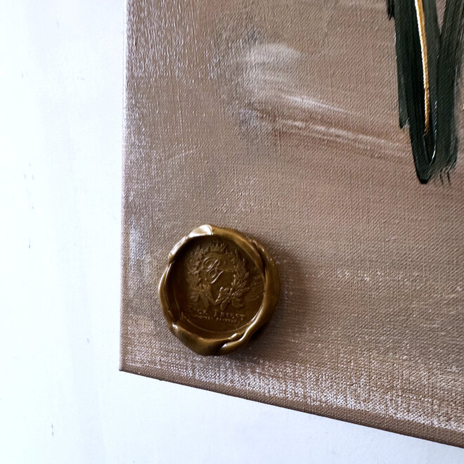 Schilderij- 100x100cm - Rick Triest - Hollandse molen - Sepia & Groen #7