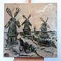 Schilderij- 100x100cm - Rick Triest - Hollandse molen - Sepia & Groen #6