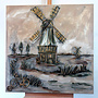 Schilderij- 100x100cm - Rick Triest - Hollandse molen - Sepia & Groen #4