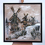 Schilderij- 100x100cm - Rick Triest - Hollandse molen - Sepia & Groen #3