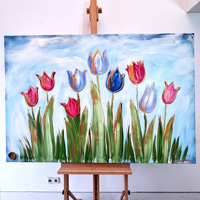 Schilderij - 100x150 cm - Tulpenmanie - Hollandse tulpen #1
