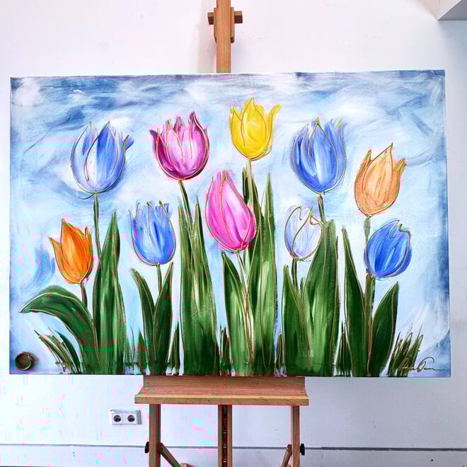 Schilderij - 100x150 cm - Tulpenmanie - Hollandse tulpen #3