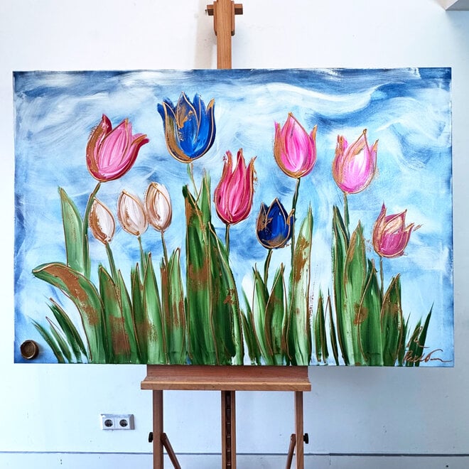 Schilderij - 100x150 cm - Tulpenmanie - Hollandse tulpen #12