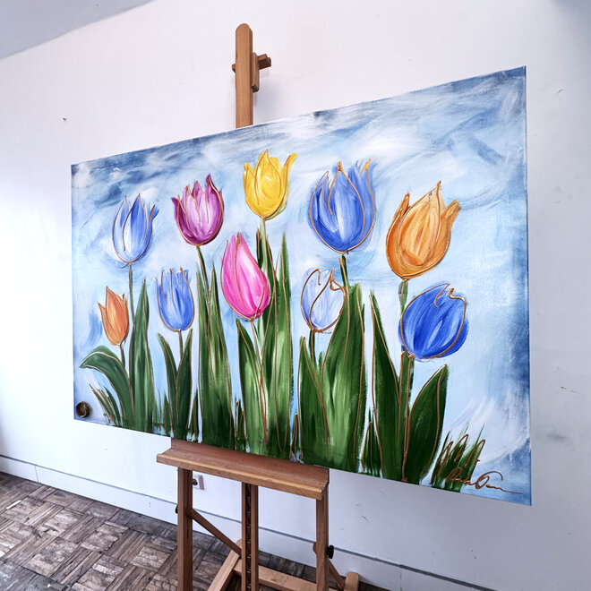 Schilderij - 100x150 cm - Rick Triest - Tulpenmanie - Hollandse tulpen #3
