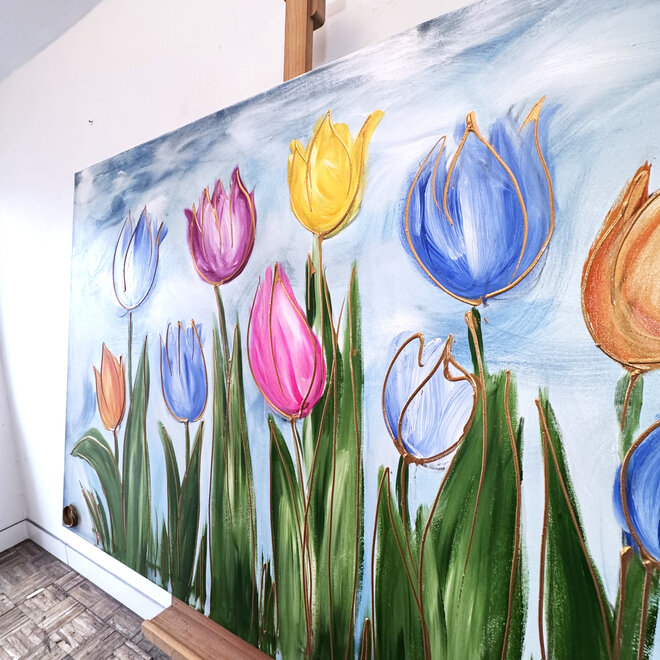 Schilderij - 100x150 cm - Rick Triest - Tulpenmanie - Hollandse tulpen #3