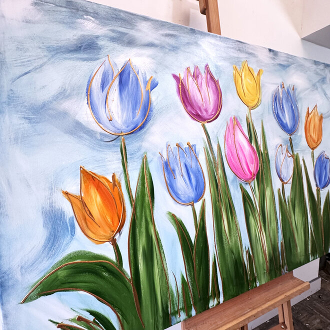 Schilderij - 100x150 cm - Rick Triest - Tulpenmanie - Hollandse tulpen #3