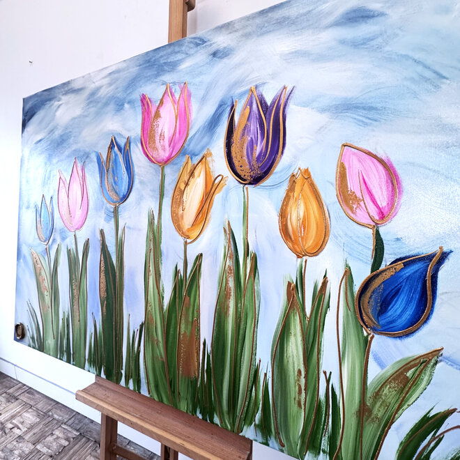Schilderij - 100x150 cm - Rick Triest - Tulpenmanie - Hollandse tulpen #2