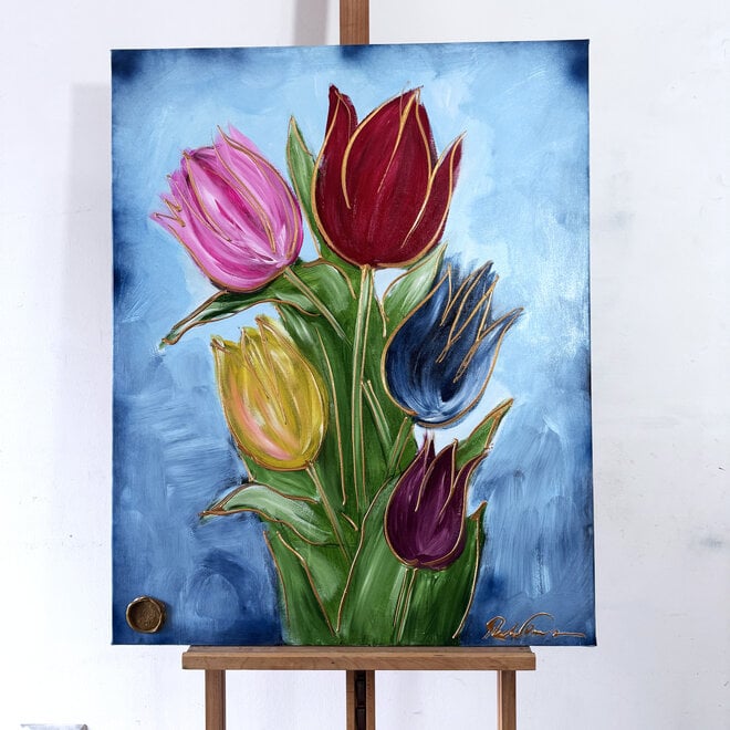 Schilderij -80x100 cm - Tulpenmanie - Contemporary tulip composition #12