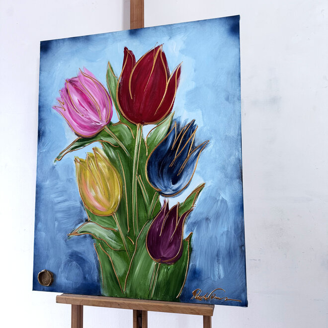 Schilderij - 80x100 cm - Rick Triest - Contemporary tulip composition #12
