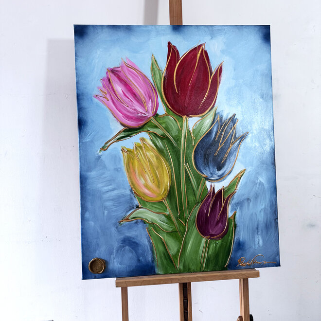 Schilderij - 80x100 cm - Rick Triest - Contemporary tulip composition #12