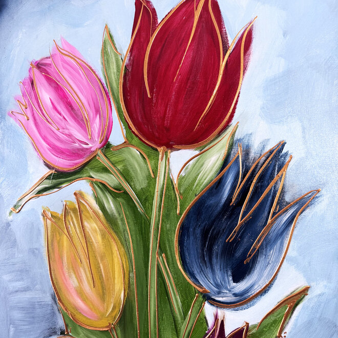 Schilderij - 80x100 cm - Rick Triest - Contemporary tulip composition #12