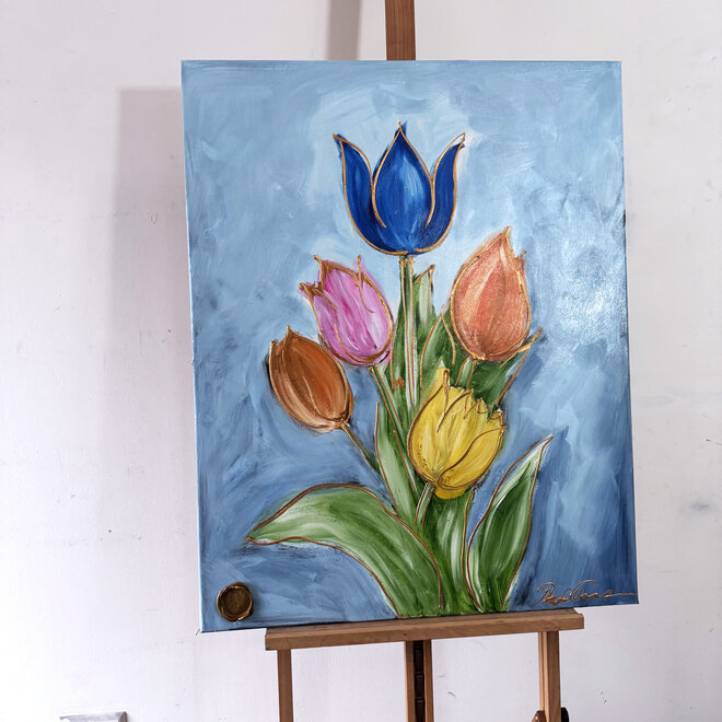 Painting - 80x100 cm - Rick Triest - Contemporary tulip composition #11