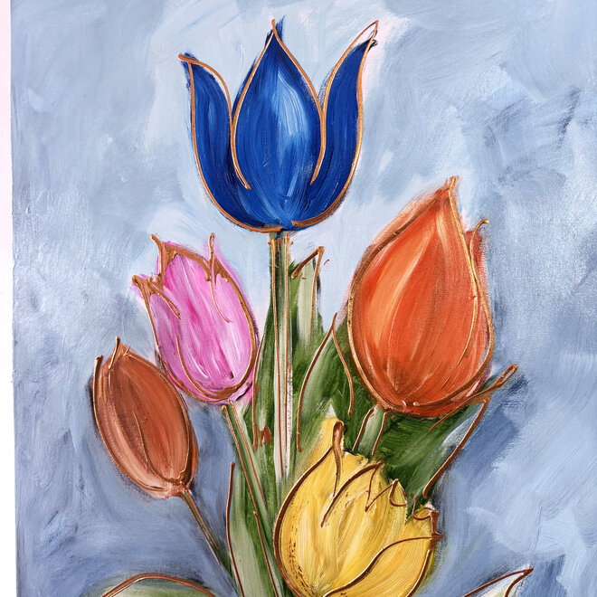 Schilderij - 80x100 cm - Rick Triest - Contemporary tulip composition #11