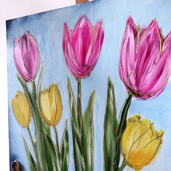 Painting  - 80x80 cm - Rick Triest -  Contemporary tulip composition #10